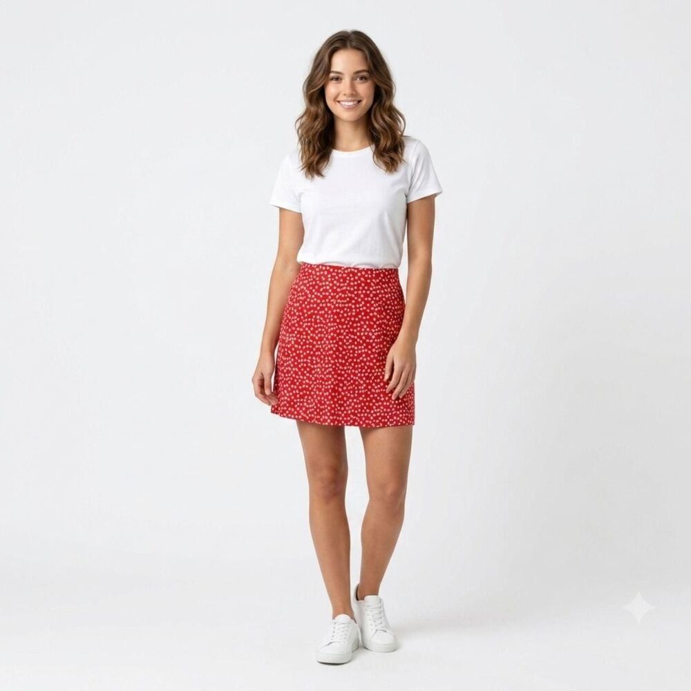 Shein Women's Red and White Skirt